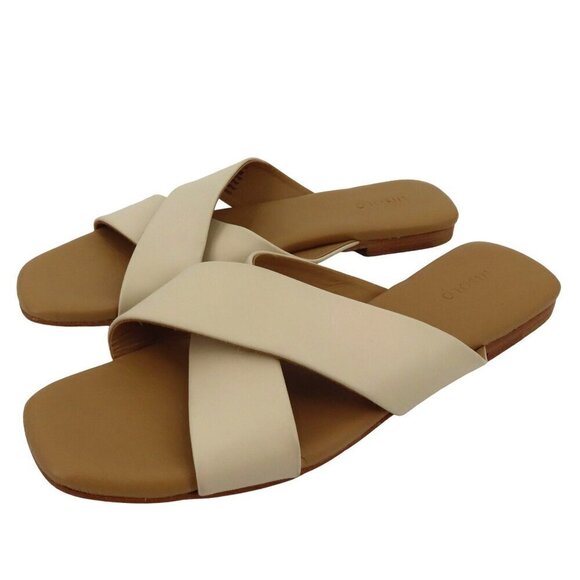 Nisolo 9.5 Women CATALINA Slide Sandals 202308 Solid Beige Strappy Leather Shoes - Picture 1 of 13